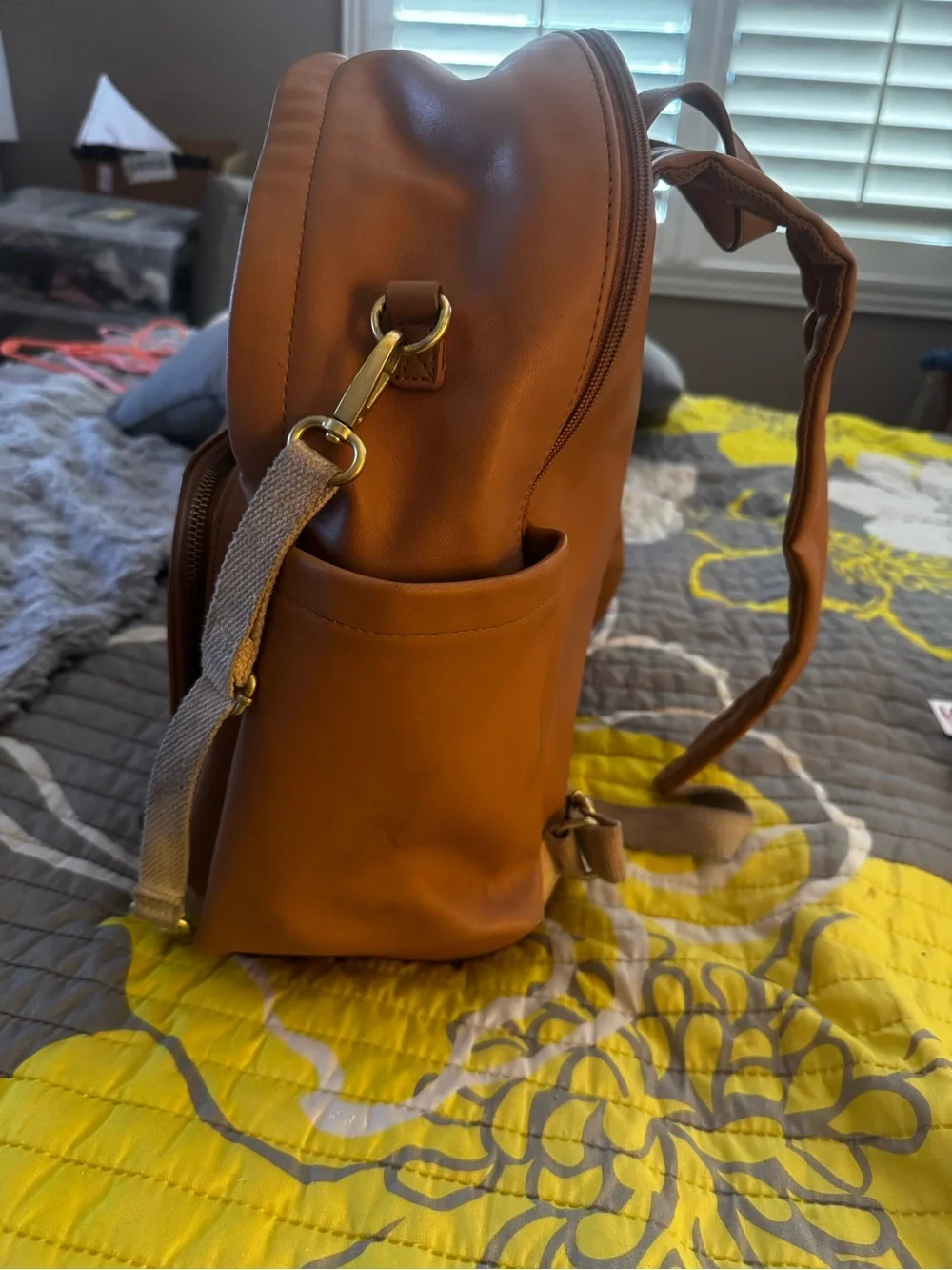 Skip Hop Cognac Faux-Leather Backpack with Tassel